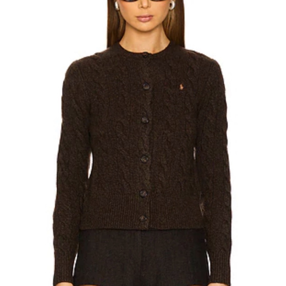 Ralph Lauren Dark Brown Cable Knit Cardigan Wool & Cashmere - Picture 2 of 5